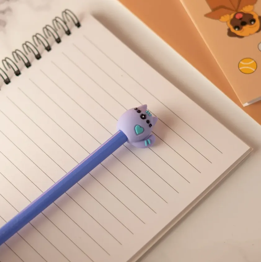 Lapicera Trazo Negro Gatitos Cariñoso X 5 - Violeta